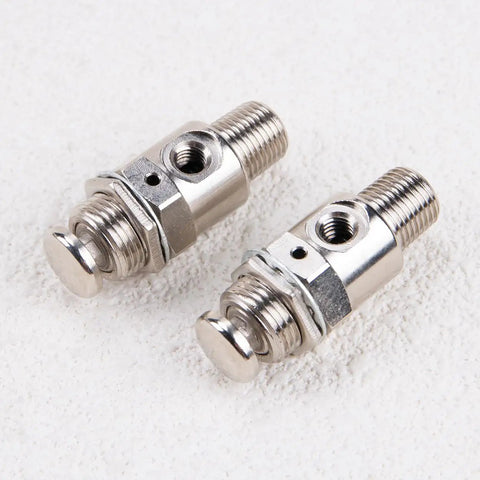 Tac-3P Pneumatic Valve with Push Button Switch, compact metal design, manual inline valve, 2 position 3 way, M5x0.8 connection