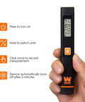 Pocket Laser Distance Measure With Imperial And Metric Switch, Ultra Compact Pen Style Tool Weighing Just Two Ounces, Ranges From 1.7 To 32 Feet, Delivers One Quarter Inch Precision For Quick DIY Measurements, held in hand