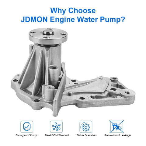 Heavy Duty Direct Fit Water Pump With Gasket Straight Shot Install For Ford Escape Fiesta Fusion Transit Connect 1.6L L4 Engine Replacement 2011 2012 2013 2014 2015 2016 2017 2018 2019 Rock Solid Cooling Repair. Angled view showcasing durable aluminum housing.