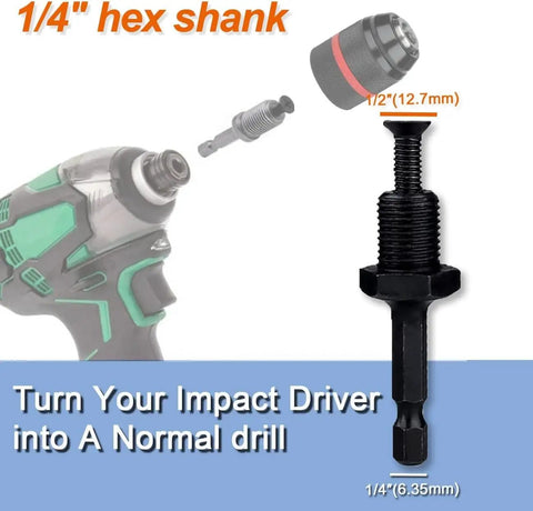 Keyless Drill Chuck Set Heavy Duty Pro Grade One Half Inch 20UNF With SDS Plus Shank And One Quarter Inch Hex Shank