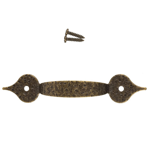 Antique Brass Hammered Drawer Pull With 3 1/4 Inch Centers, 5 Inch Width And 1 Inch Height, Vintage Reproduction Furniture Hardware For Cabinets, Dressers And Desks, Includes Mounting Screws