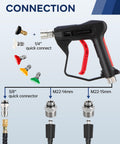 Compact Pressure Washer Gun With One Quarter Inch Quick Connector 4350 PSI High Power Includes Five Spray Nozzle Tips