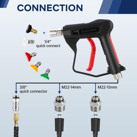 Compact Pressure Washer Gun With One Quarter Inch Quick Connector 4350 PSI High Power Includes Five Spray Nozzle Tips
