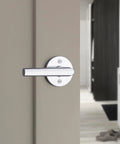 Interior Privacy Door Handle With Lock For Bedroom And Bathroom Polished Chrome Lever on beige door