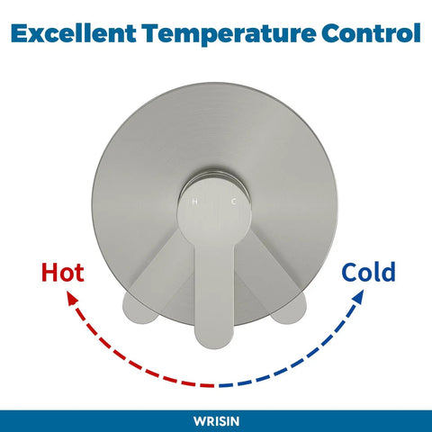 Tub And Shower Faucet Set With Valve In Brushed Nickel No Fuss Install, showing precise temperature control dial