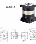 Pro Grade Helical Planetary Gear Reducer With Hole Output For Smooth Servo Stepping Motor Upgrades side view with dimensions