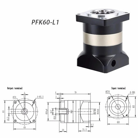 Pro Grade Helical Planetary Gear Reducer With Hole Output For Smooth Servo Stepping Motor Upgrades side view with dimensions