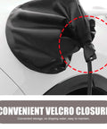 Badass Waterproof EV Charger Port Cover With Smack Shut Magnetic Lock for Electric Cars and Hybrids close-up on Velcro closure.