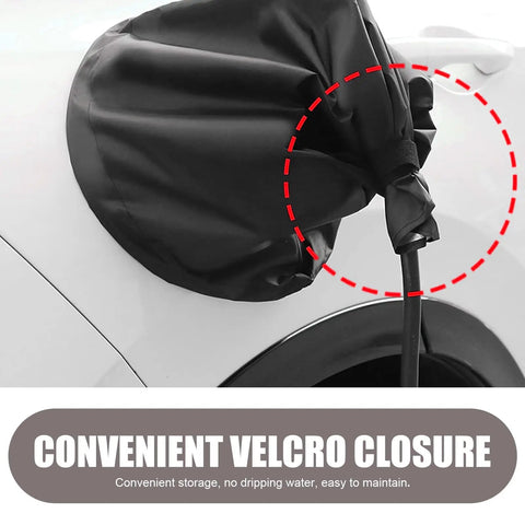 Badass Waterproof EV Charger Port Cover With Smack Shut Magnetic Lock for Electric Cars and Hybrids close-up on Velcro closure.