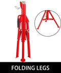 Beefy Heavy Duty Pipe Jack Stand With V Head And 2/4 Ball Transfer Folding Tripod Pipe Support Adjustable 20 To 55 Inches 12 Inch Pipeworking Clamp Tool Stand Rugged Steel Construction Safe Locking Easy Setup red folding tripod stand with V-head and steel legs