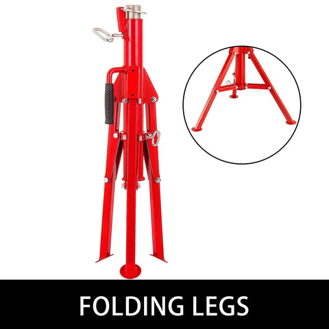 Beefy Heavy Duty Pipe Jack Stand With V Head And 2/4 Ball Transfer Folding Tripod Pipe Support Adjustable 20 To 55 Inches 12 Inch Pipeworking Clamp Tool Stand Rugged Steel Construction Safe Locking Easy Setup red folding tripod stand with V-head and steel legs