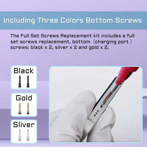 Inner Complete Screws Set With Full Internal Metal Bracket Kit Replacement For iPhone 12, black, gold, silver screws displayed