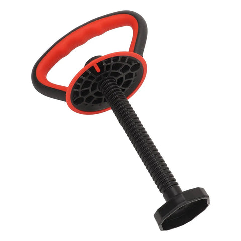 Pro Grade Adjustable Kettlebell Handle With Ergonomic Grip for Weight Plate Training, red and black handle closeup.