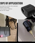 Road Ready 12V To Dc Car Cigarette Lighter Power Adapter With Rugged Abs Shell and Corrosion Resistant Pins, plugged into wall