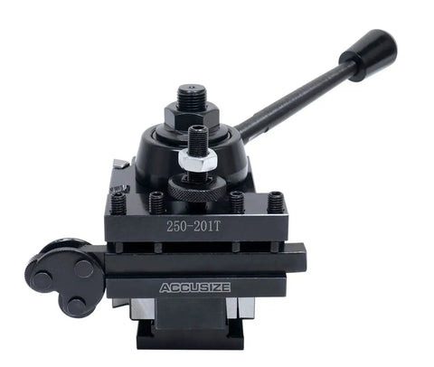 BXA Wedge Type Quick Change Tool Post Set for Lathe, 10 to 15 Inch Swing, 10 Piece Kit shown from side view