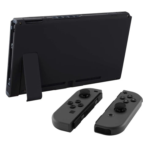 Soft Touch Black Console Back Plate Replacement For Nintendo Switch With Kickstand Easy Install Durable DIY Shell Case