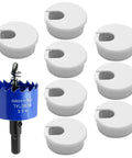 Game Changer 8 Piece Bundle White Desk Grommet Kit Featuring Detachable Cable Hole Cover And Heavy Duty Bi Metal Drill Bit, includes eight detachable cable grommets.
