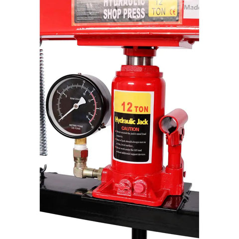 12 Ton Hydraulic Shop Press With Gauge Bottle Jack For Bending Straightening And Pressing Metal Components Bearings U Joints