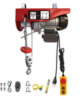 Heavy Duty 440 Lb Electric Hoist With 110V Winch And 14Ft Wired Remote Control featuring hooks and accessories