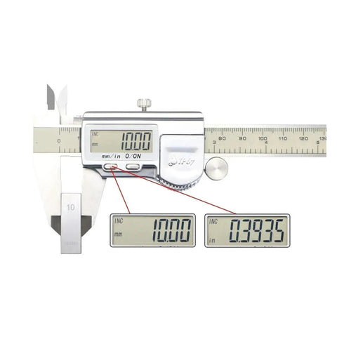VZDRHYURI 0-200mm IP67 Inside Outside Depth Vernier Caliper Digital 200mm displaying measurement readings.