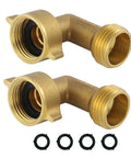 Garden Hose Elbow Connector 90 Degree Brass, Right Angle Hose Fitting, Three Quarter Inch Threads Male To Female, 2 Pack With Four Replacement Washers, Solid Brass Elbow For No Leaks And Easy Setup, two brass elbows with washers