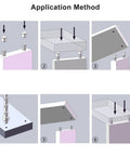 Application method of 24 Piece Dowel Center Pins for Woodworking Kit, showing step-by-step alignment and drilling process.