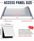 Slick White Attic Access Panel Door For Drywall With Zero Fuss Install Sturdy Aluminum Frame dimensions and notes for installation.