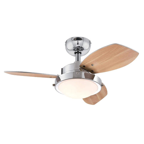 30-Inch Indoor Ceiling Fan With Light Chrome Finish Dope Reversible Wengue And Beech Blades 16-Watt Dimmable LED Light Kit