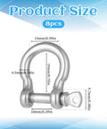 Diagram showing dimensions of Eight Pack Heavy Duty Screw Pin Anchor Shackles Three Sixteenth Inch 304 Stainless Steel D Ring Bow Clevis Shackle For Traction Chains Wirerope Paracord And Outdoor Camping Gear