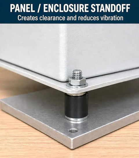 Kill The Vibration Heavy Duty Rubber Spacer Bushings For Machinery Panels, showing rubber standoff reducing vibration.