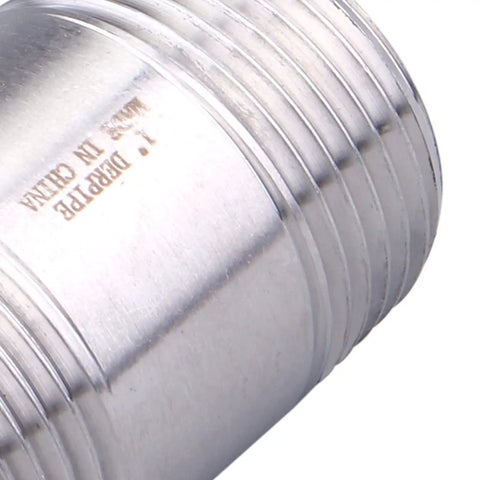 Heavy Duty 1 In NPT Nipple Pipe Fitting 304 Stainless Steel Male Threaded Long Coupling 1 In By 1 In Pack Of 2 For Pro Plumbers Corrosion Resistant And Long Lasting, close-up of threaded end