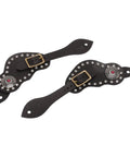 Dope Vintage Style Cow Leather Rhinestone Spur Strap With Adjustable Metal Buckle, black leather with rhinestones and buckle detail