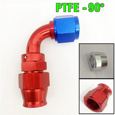 Snag These Premium AN4 Aluminum Hose End Fitting Kits For Your Rig Featuring Zero Four Five Ninety Degree Swivels And Precision Machined Tolerance Fittings PTFE 90° red blue