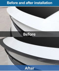 Drop In Badass Aero Upgrade For The Tesla Model Y Juniper Rear Spoiler Trunk Lip Tail Wing No Drill Hassle Seamless Factory Fit before and after installation contrasting view.