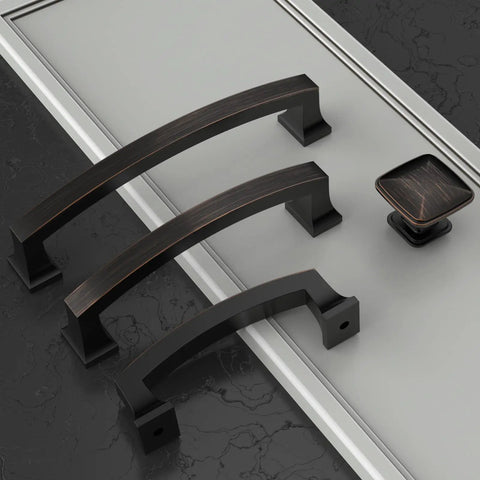 Oil Rubbed Bronze Cabinet Pulls, 4 Inch Center-To-Center, 10 Pack Kitchen Cabinet Hardware Handles displayed on a grey surface