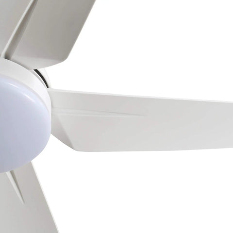 Close-up of blades on 52 Inch Indoor Ceiling Fan With LED Light Kit Remote Control Bronze Motor 5 Wood Blades White Finish Room Ready