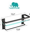 Illustration of tempered glass wall shelf with towel bar for bathroom, 15.2 by 4.5 inches, anodic oxidation aluminum frame