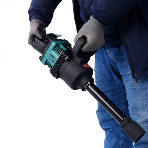 Heavy Duty 1 Inch Air Impact Wrench with Auxiliary Handle and 38mm and 41mm Sockets High Torque Pneumatic Impact Gun being held