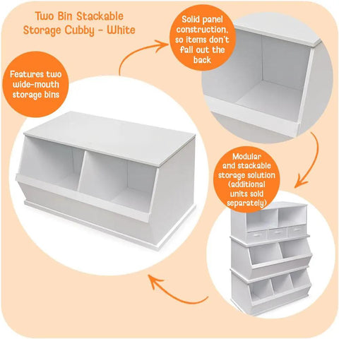 Two Bin Stackable Toy Storage Cubby Organizer For Kids Playroom A Solid Wood Panel Modular System That Grows With Your Needs