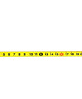 Extended 1-3/16 Inch By 25 Foot Command Control Series Yellow Clad Tape Measure with clear matte coated blade showing measurements L1025C-02