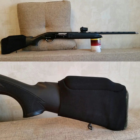 Neoprene Comb Raising Sleeve Slip-On Cheek Rest Kit With Three EVA Foam Inserts fitted on rifle stock