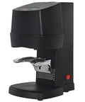 Fully Automatic Electric Espresso Tamper With Adjustable Ten To Thirty Pound Pressure Fits Standard Fifty Eight Millimeter Portafilter, black design with chrome tamper.