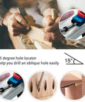 Carpentry Locator Jig For 15 Degree Dowel Drilling Kit With 6 8 And 10mm Drive Adapters in use for precise woodworking joinery