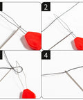 Step-by-step threading guide using Leather Sewing Kit With Waxed Thread, Needles, Awls And Hand Stitching Tools For DIY Leather Projects.