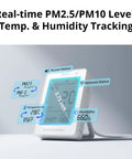 Smart Indoor Air Quality Monitor With PM2.5 PM10 Temperature And Humidity Sensor Real Time Display And Alerts Matter Compatible 2.4GHz WiFi 3.73 Inch Screen Ideal For Bedroom And Nursery, white
