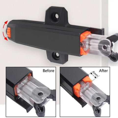 Push To Open Cabinet Latches 4 Pack, sturdy double spring hardware in elegant black, easy install, before and after details