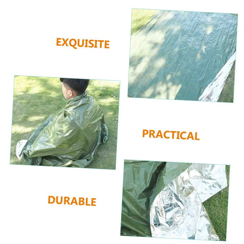 3 Pack Rescuing Survival Warm Blankets With First Aid Kit For Camping Hiking Beach Mat Outdoor Gear Sun Protection And Moisture Block Folding Insulation Blanket For Emergency Prep shown as durable green blanket used outdoors