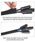 Ten Foot Half Inch Split Cord Protector Wire Loom Sleeve showing cable insertion and wrapping with black material