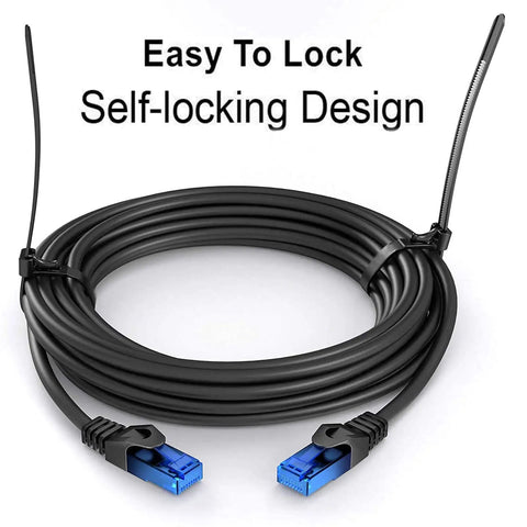 Releasable Reusable 12 Inch Heavy Duty Zip Ties Black Nylon Cable Ties securing coiled cable with self-locking design