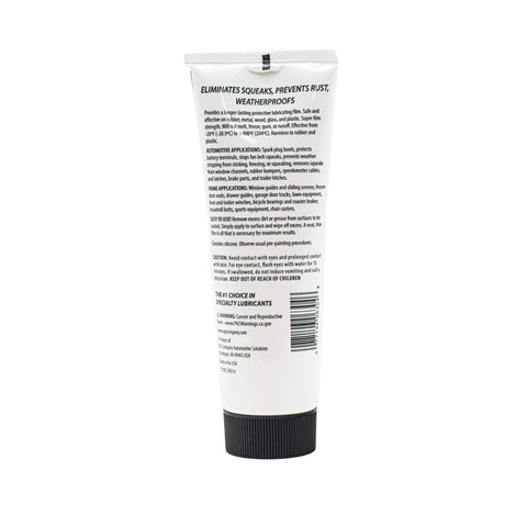 Back view of Sil-Glyde Multipurpose Lubricant 4oz Tube For All Surfaces with detailed product information and instructions visible.